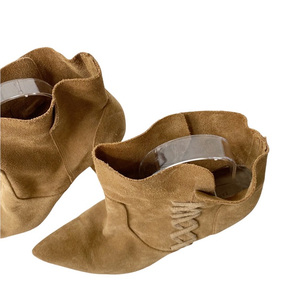 Zara Woman Suede Leather Lace Up Pointy Toe Heeled Booties Tan Cognac Size 39/9 - Picture 12 of 16